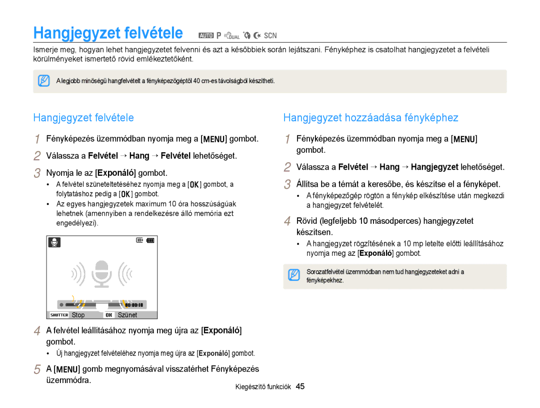 Samsung EC-PL170ZFPSE3, EC-PL170ZBPBE1, EC-PL170ZBPLE1 Hangjegyzet felvétele a p d b N s, Hangjegyzet hozzáadása fényképhez 