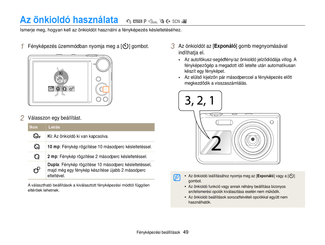 Samsung EC-PL170ZBPBE3, EC-PL170ZBPBE1, EC-PL170ZBPLE1, EC-PL170ZBPPE3, EC-PL170ZBPSE3 Az önkioldó használata S a p d b N s 