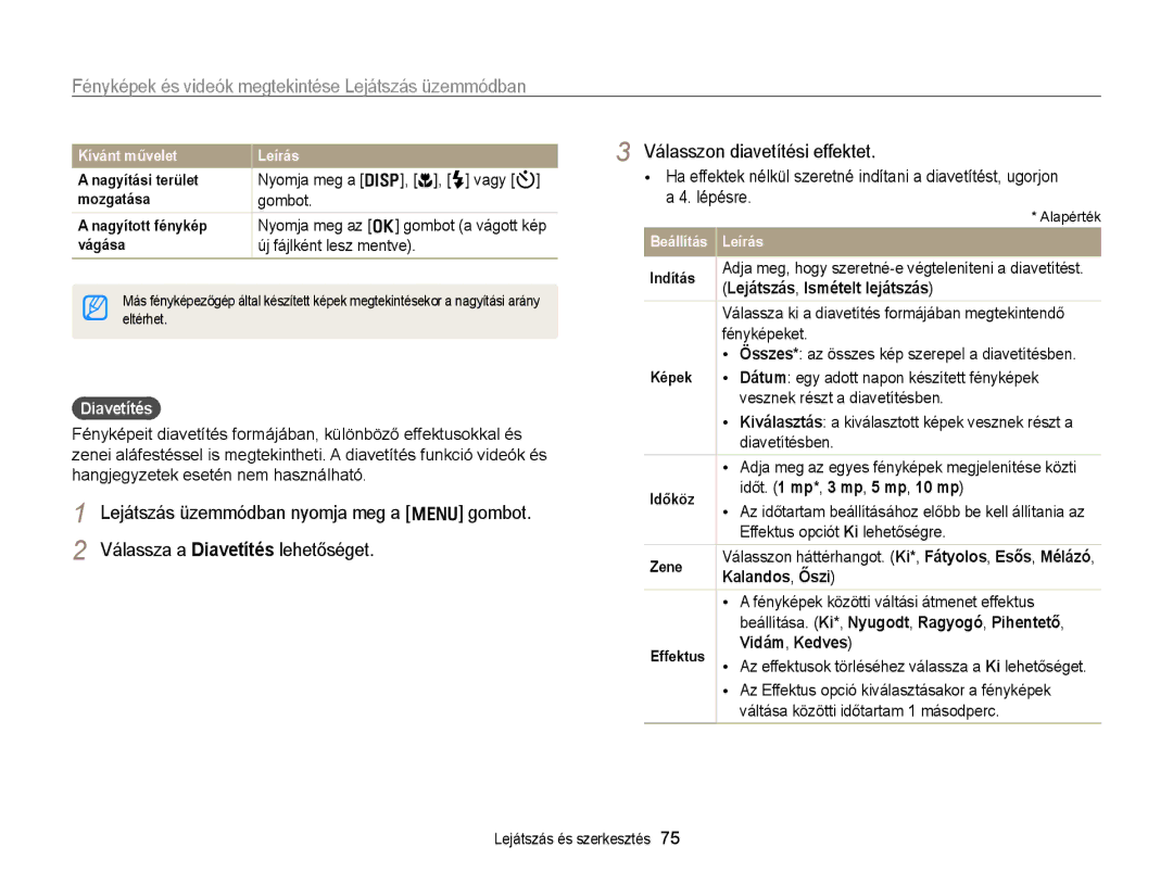 Samsung EC-PL170ZBPSE3, EC-PL170ZBPBE1, EC-PL170ZBPLE1, EC-PL170ZBPBE3, EC-PL170ZBPPE3, EC-PL170ZFPBE3 manual Diavetítés 