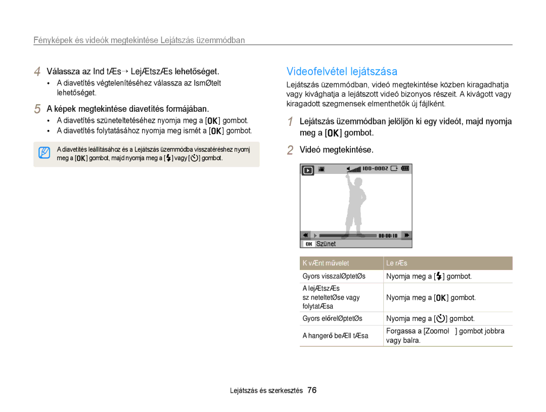 Samsung EC-PL170ZFPBE3, EC-PL170ZBPBE1 manual Videofelvétel lejátszása, Válassza az Indítás “ Lejátszás lehetőséget 