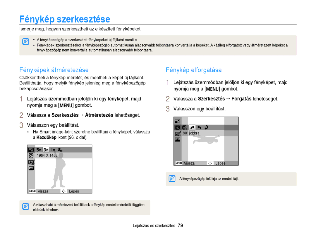 Samsung EC-PL170ZFPLE3, EC-PL170ZBPBE1, EC-PL170ZBPLE1 Fénykép szerkesztése, Fényképek átméretezése, Fénykép elforgatása 