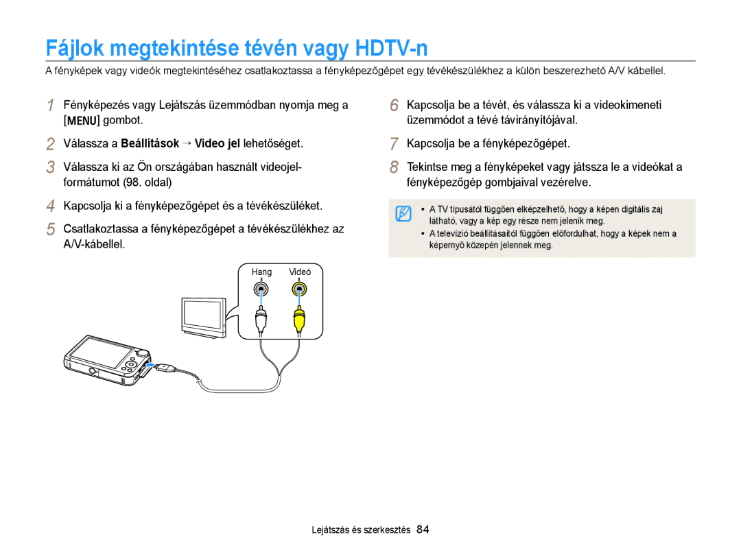 Samsung EC-PL170ZBPLE1, EC-PL170ZBPBE1 manual Fájlok megtekintése tévén vagy HDTV-n, Üzemmódot a tévé távirányítójával 