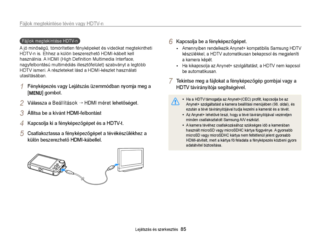 Samsung EC-PL170ZBPBE3 Fájlok megtekintése tévén vagy HDTV-n, Hdtv távirányítója segítségével, Fájlok megtekintése HDTV-n 