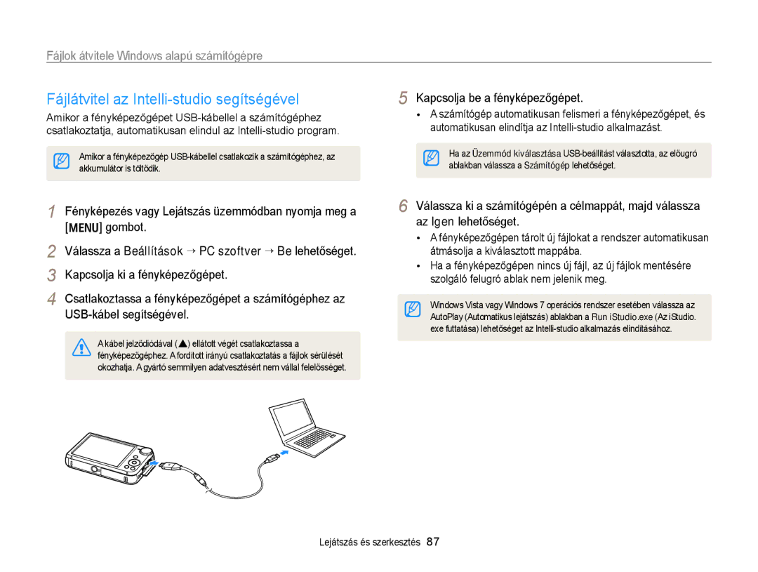 Samsung EC-PL170ZBPSE3 manual Fájlátvitel az Intelli-studio segítségével, Fájlok átvitele Windows alapú számítógépre 