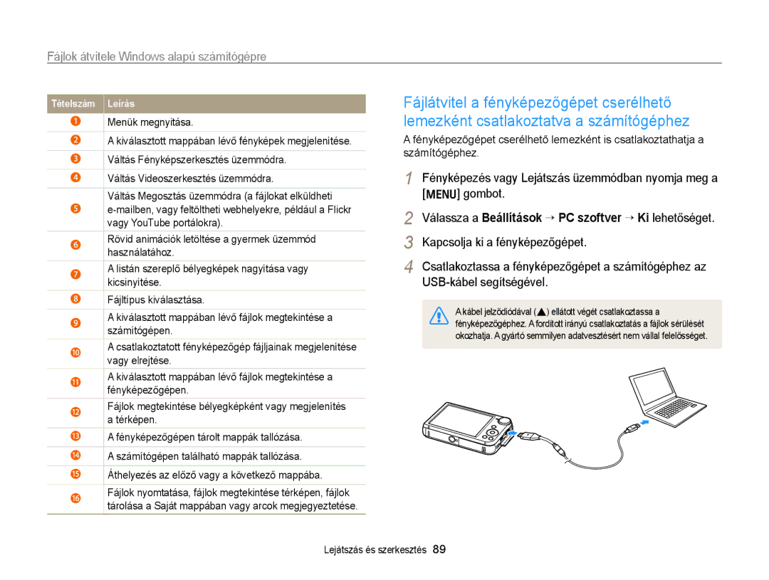 Samsung EC-PL170ZBPBE2, EC-PL170ZBPBE1 Fájlátvitel a fényképezőgépet cserélhető, Lemezként csatlakoztatva a számítógéphez 