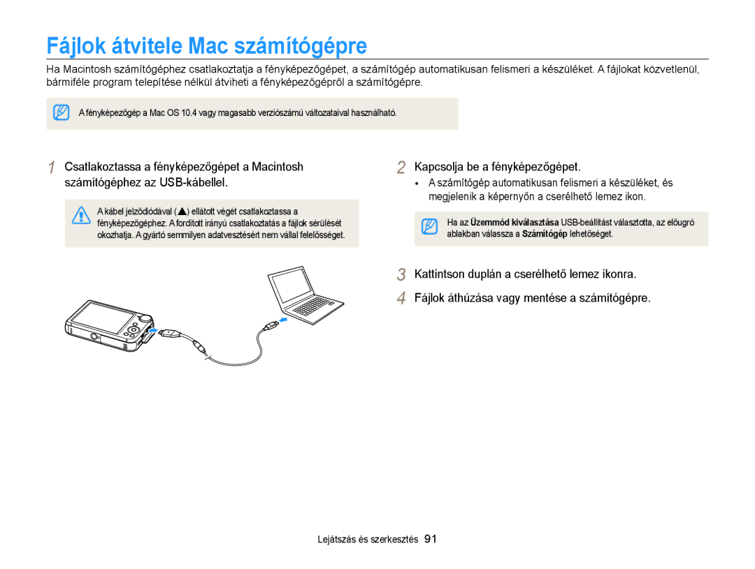 Samsung EC-PL170ZFPLE3, EC-PL170ZBPBE1, EC-PL170ZBPLE1, EC-PL170ZBPBE3, EC-PL170ZBPPE3 manual Fájlok átvitele Mac számítógépre 