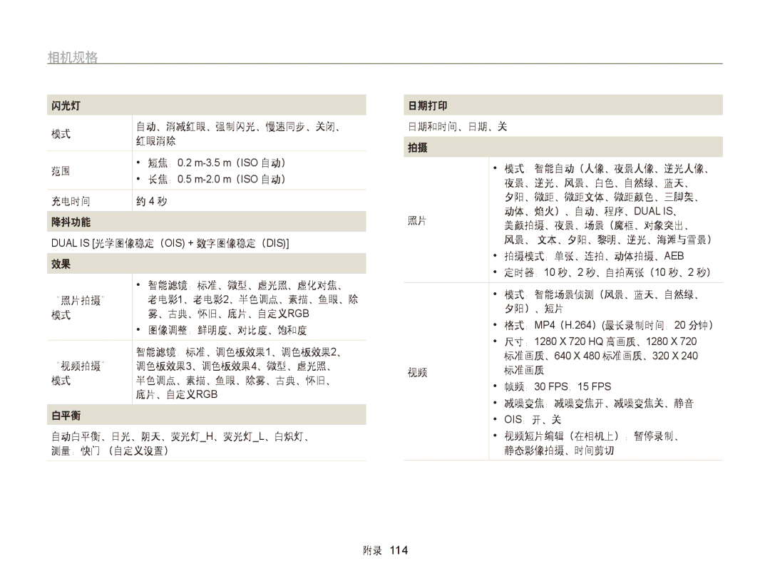 Samsung EC-PL170ZFPBE2, EC-PL170ZBPBE1, EC-PL170ZBPLE1, EC-PL170ZBPBE3, EC-PL170ZBPPE3, EC-PL170ZBPSE3, EC-PL170ZFPBE3 相机规格 