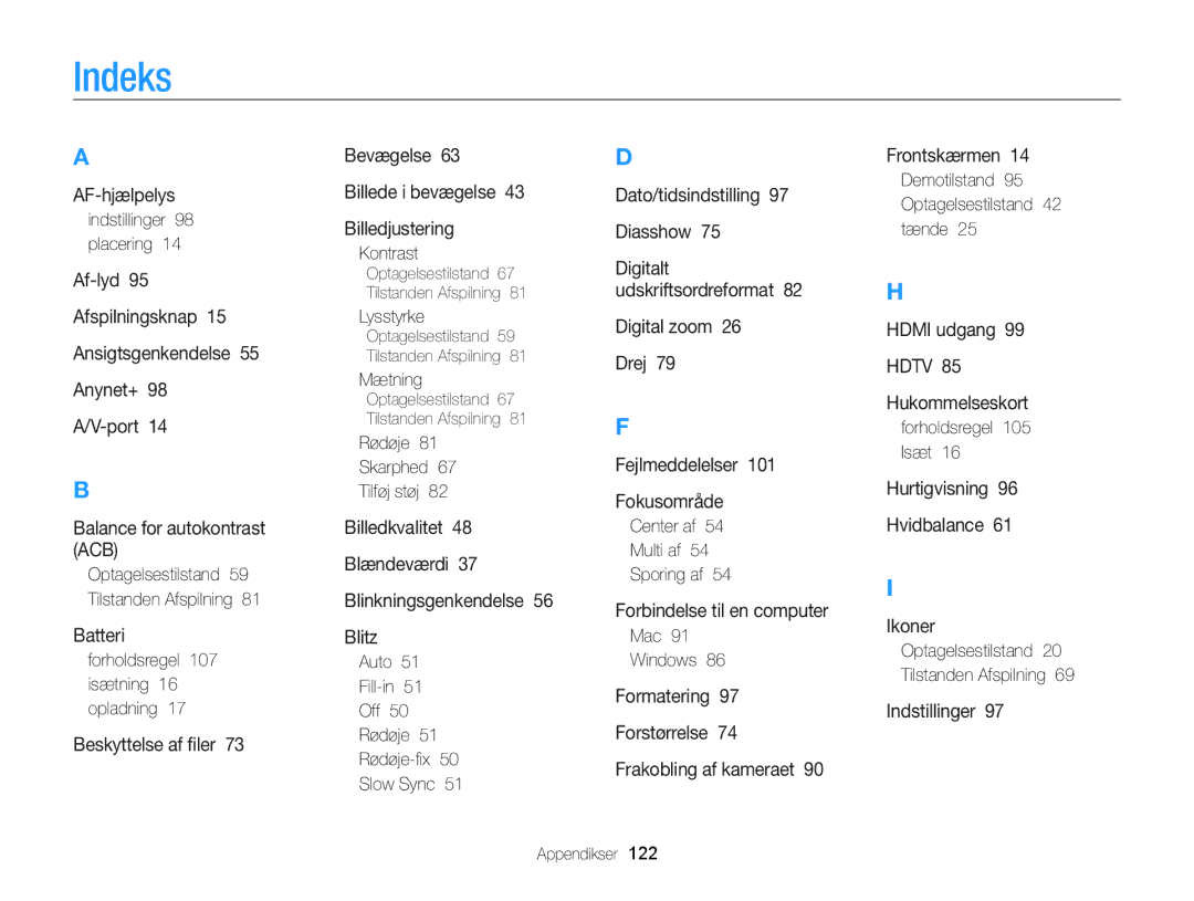 Samsung EC-PL170ZFPBE2, EC-PL170ZBPBE2, EC-PL170ZFPLE2, EC-PL170ZFPSE2, EC-PL170ZBPSE2 manual Indeks 