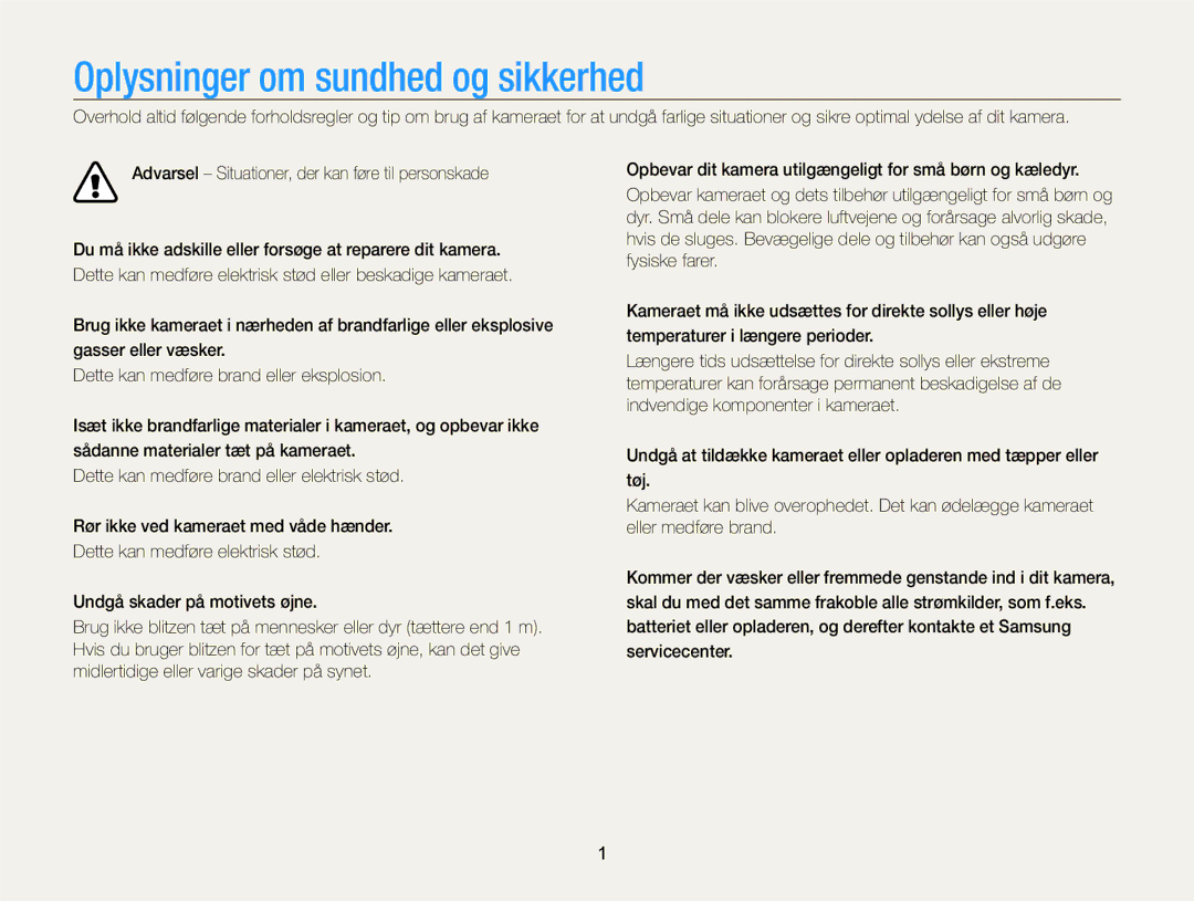 Samsung EC-PL170ZFPSE2, EC-PL170ZBPBE2, EC-PL170ZFPLE2, EC-PL170ZFPBE2, EC-PL170ZBPSE2 Oplysninger om sundhed og sikkerhed 