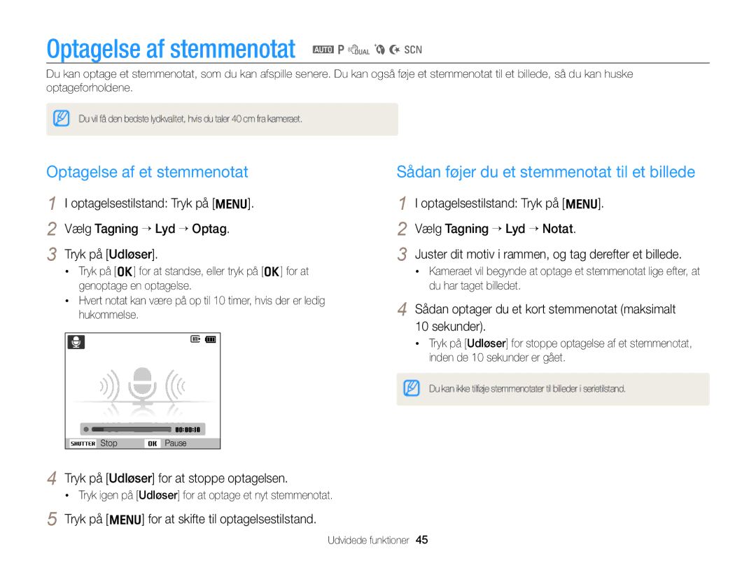 Samsung EC-PL170ZFPLE2, EC-PL170ZBPBE2, EC-PL170ZFPSE2 Optagelse af stemmenotat a p d b N s, Optagelse af et stemmenotat 