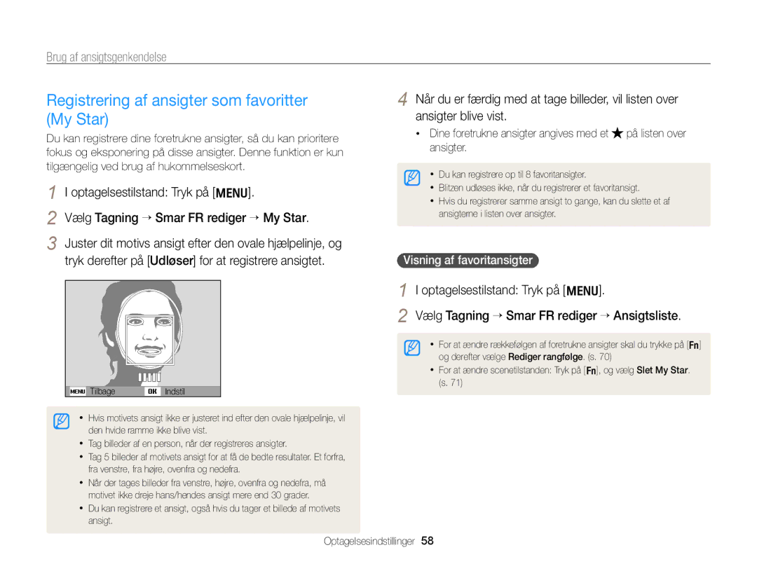 Samsung EC-PL170ZBPSE2, EC-PL170ZBPBE2 manual Registrering af ansigter som favoritter My Star, Visning af favoritansigter 