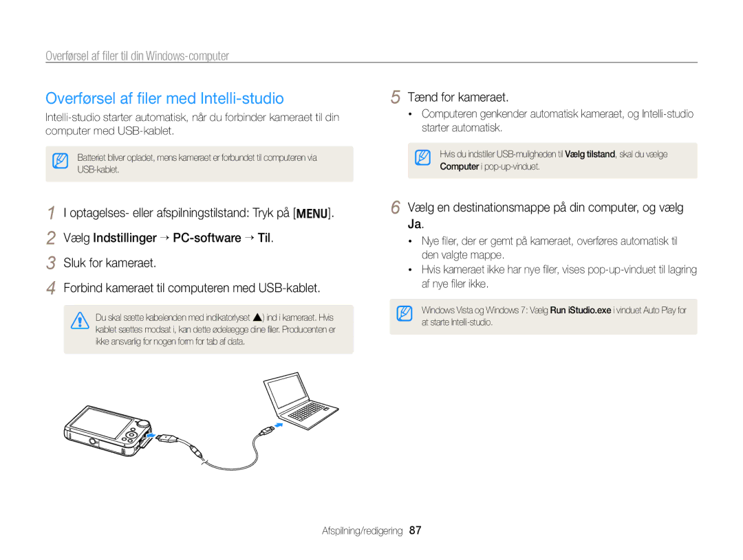 Samsung EC-PL170ZFPBE2, EC-PL170ZBPBE2 Overførsel af ﬁler med Intelli-studio, Overførsel af ﬁler til din Windows-computer 