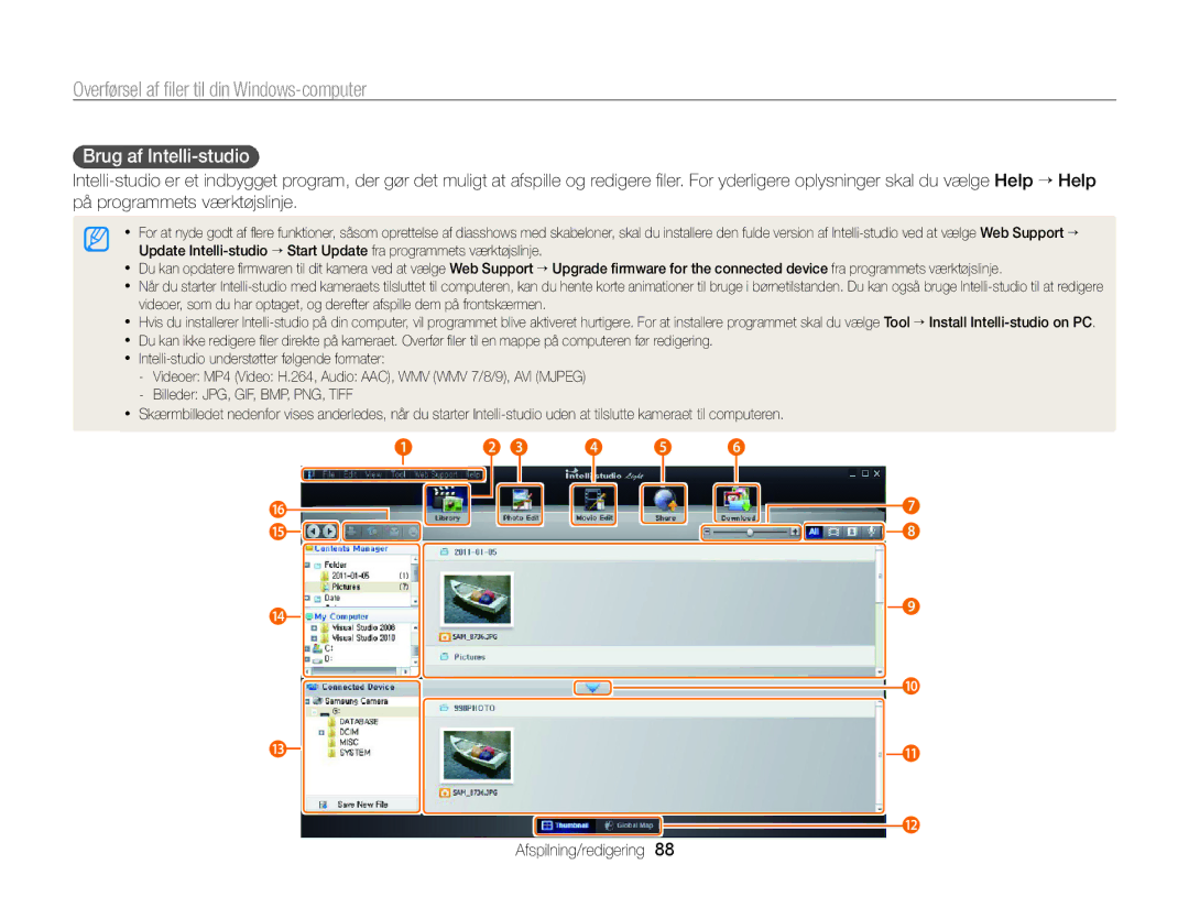 Samsung EC-PL170ZBPSE2, EC-PL170ZBPBE2, EC-PL170ZFPLE2, EC-PL170ZFPSE2, EC-PL170ZFPBE2 manual Brug af Intelli-studio 