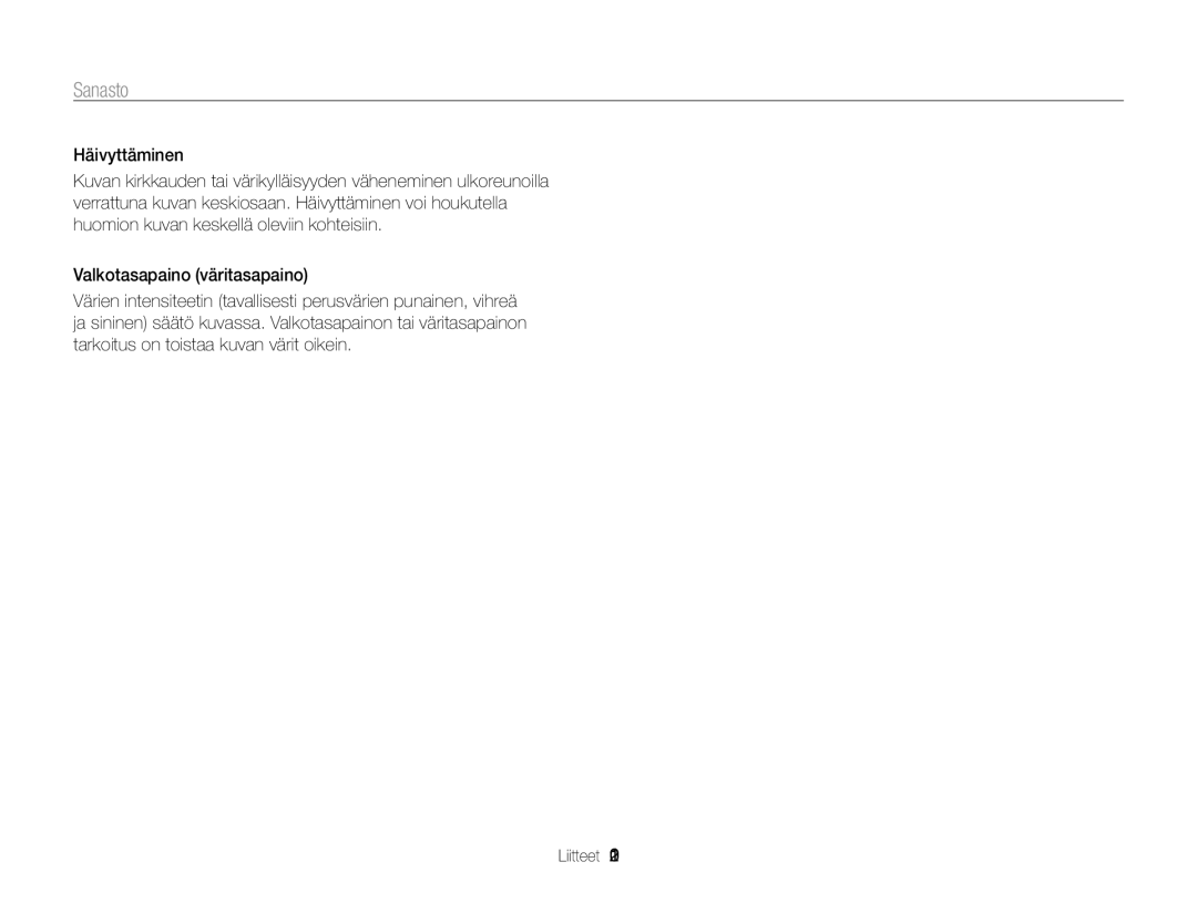 Samsung EC-PL170ZFPLE2, EC-PL170ZBPBE2, EC-PL170ZFPSE2, EC-PL170ZFPBE2, EC-PL170ZBPSE2 manual Sanasto 