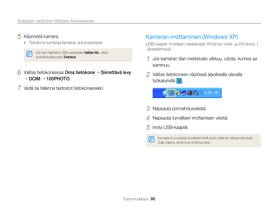 Samsung EC-PL170ZFPLE2, EC-PL170ZBPBE2, EC-PL170ZFPSE2, EC-PL170ZFPBE2 Kameran irrottaminen Windows XP, Käynnistä kamera 