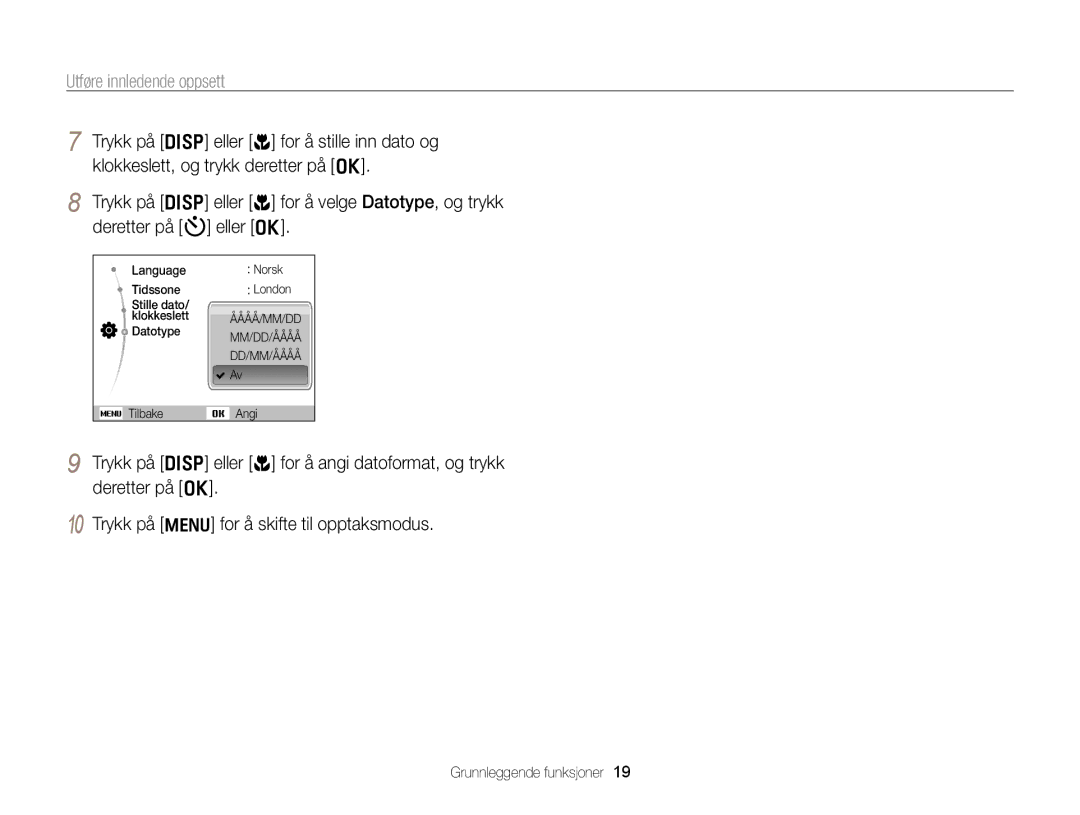 Samsung EC-PL170ZBPBE2, EC-PL170ZFPLE2, EC-PL170ZFPSE2, EC-PL170ZFPBE2, EC-PL170ZBPSE2 manual Utføre innledende oppsett 