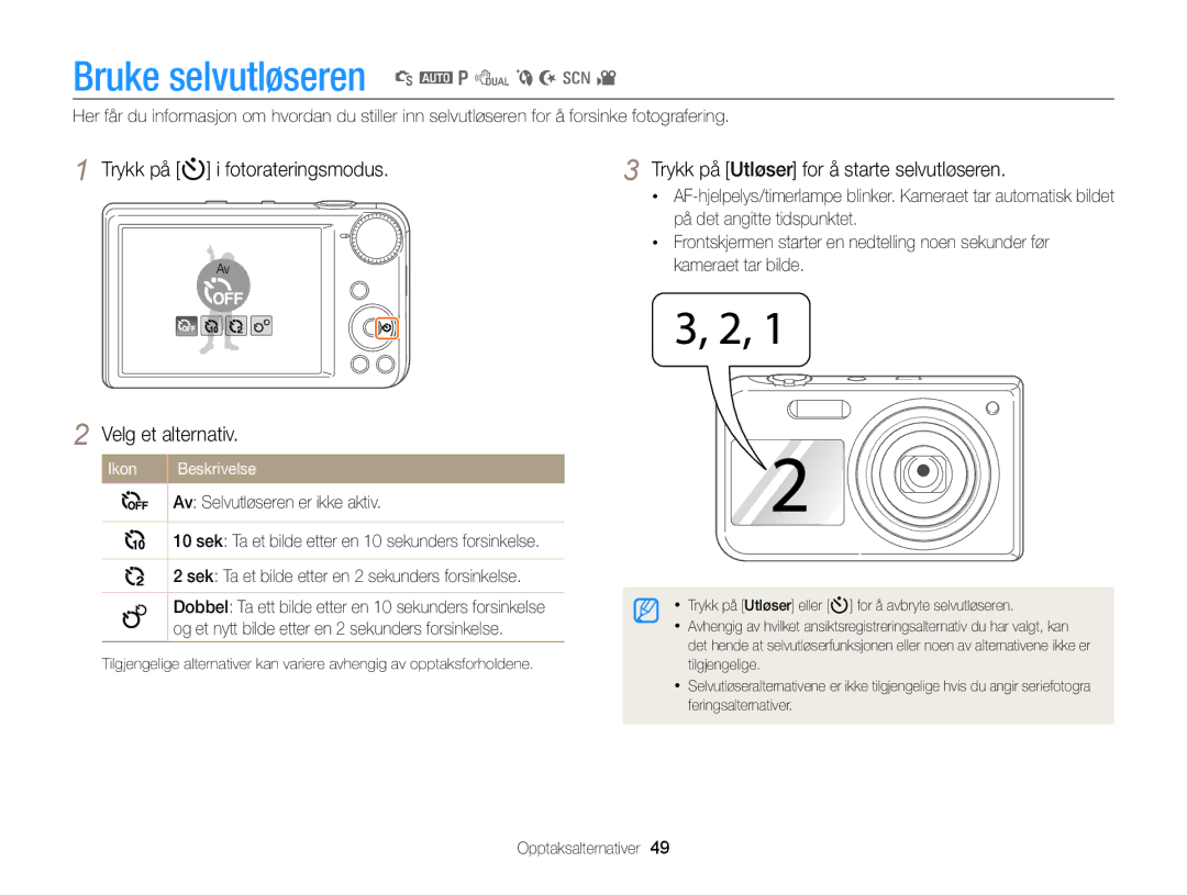 Samsung EC-PL170ZBPBE2 manual Bruke selvutløseren S a p d b N s, Trykk på t i fotorateringsmodus Velg et alternativ 