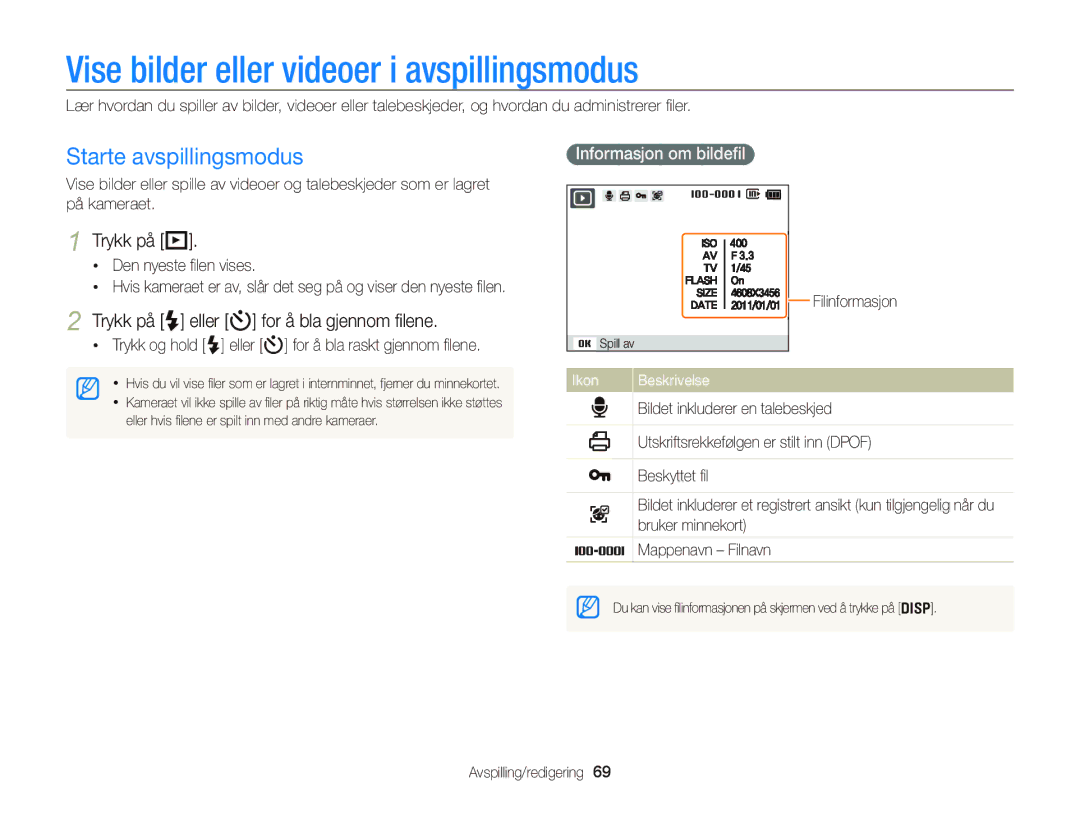 Samsung EC-PL170ZBPBE2, EC-PL170ZFPLE2 Vise bilder eller videoer i avspillingsmodus, Starte avspillingsmodus, Trykk på P 