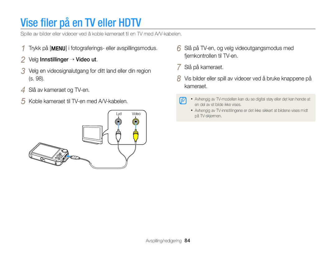 Samsung EC-PL170ZBPBE2, EC-PL170ZFPLE2, EC-PL170ZFPSE2, EC-PL170ZFPBE2, EC-PL170ZBPSE2 manual Vise ﬁler på en TV eller Hdtv 