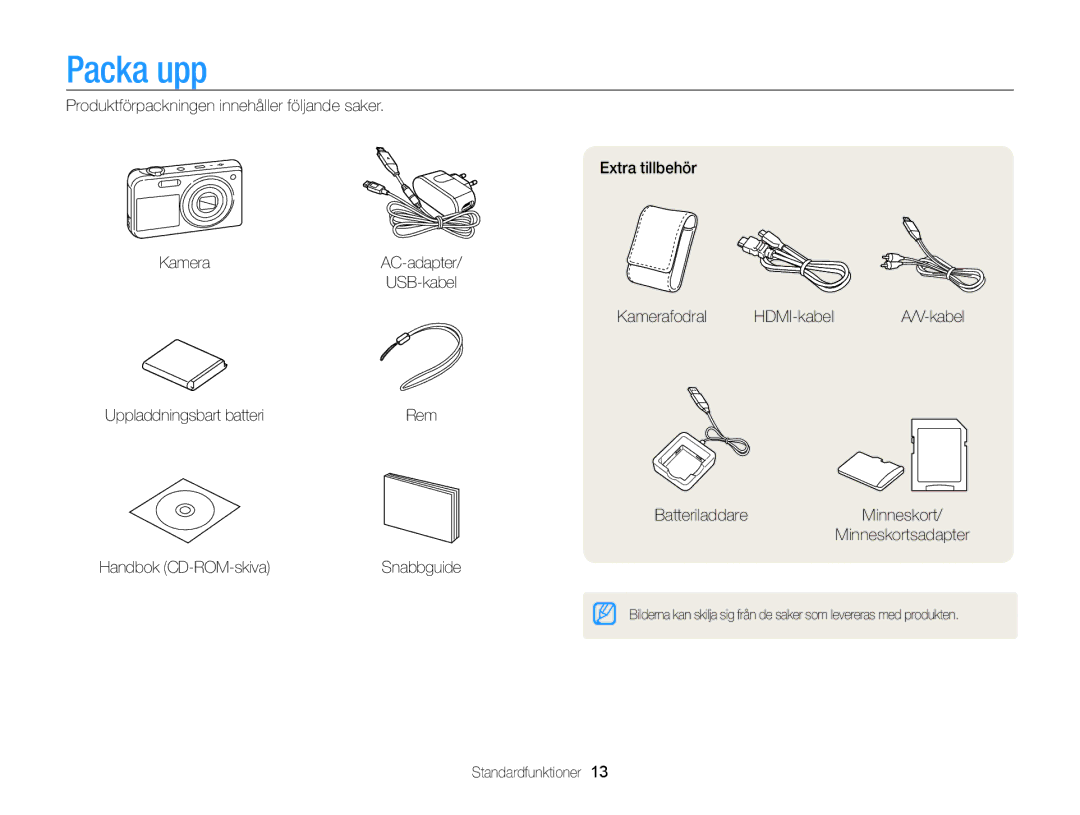 Samsung EC-PL170ZBPSE2, EC-PL170ZBPBE2 Packa upp, Kamerafodral HDMI-kabel, Uppladdningsbart batteri, Standardfunktioner 