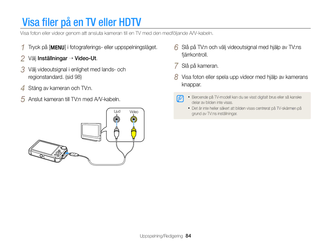 Samsung EC-PL170ZBPBE2, EC-PL170ZFPLE2, EC-PL170ZFPSE2, EC-PL170ZFPBE2, EC-PL170ZBPSE2 manual Visa ﬁler på en TV eller Hdtv 