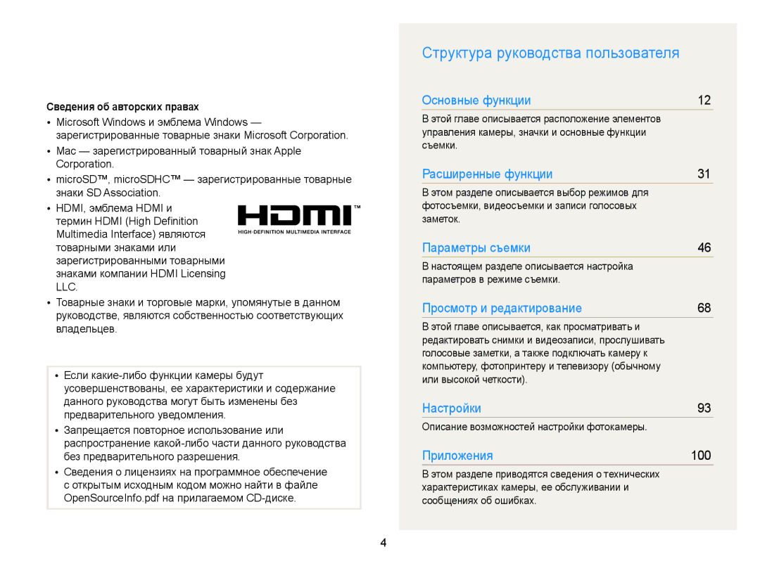 Samsung EC-PL170ZBPSRU, EC-PL170ZBPBE2, EC-PL170ZFPLRU Структура руководства пользователя, Сведения об авторских правах 