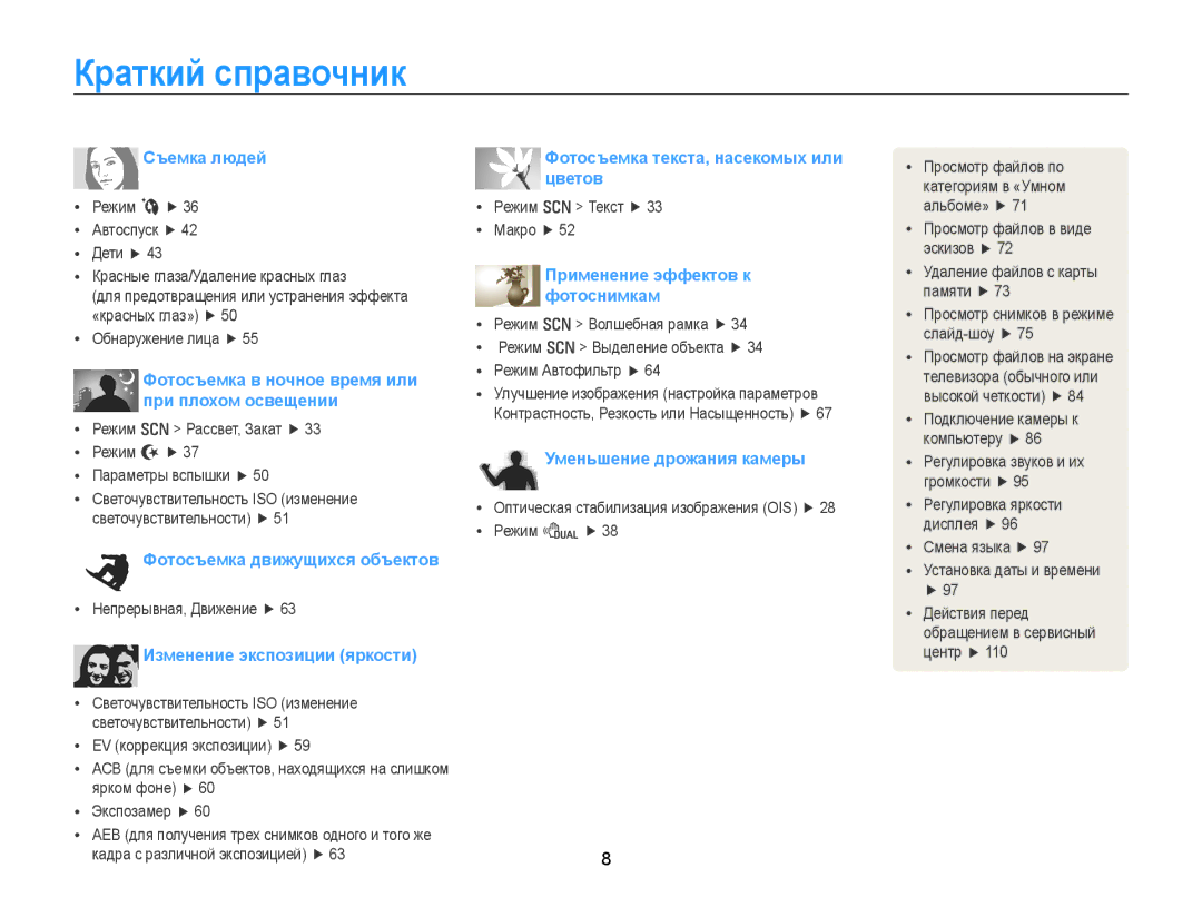 Samsung EC-PL170ZBPBRU, EC-PL170ZBPBE2, EC-PL170ZFPLRU, EC-PL170ZFPBRU, EC-PL170ZBPLRU manual Краткий справочник, Съемка людей 