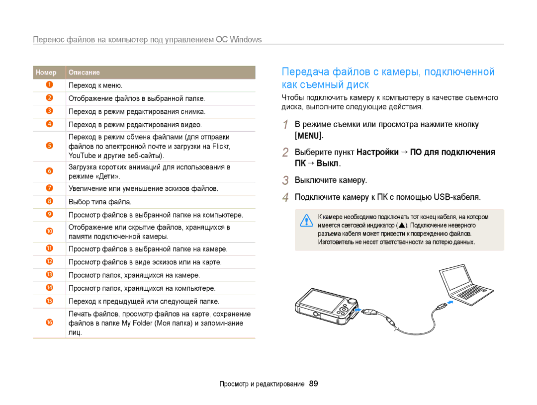 Samsung EC-PL170ZFPSRU, EC-PL170ZBPBE2, EC-PL170ZFPLRU manual Передача файлов с камеры, подключенной как съемный диск 