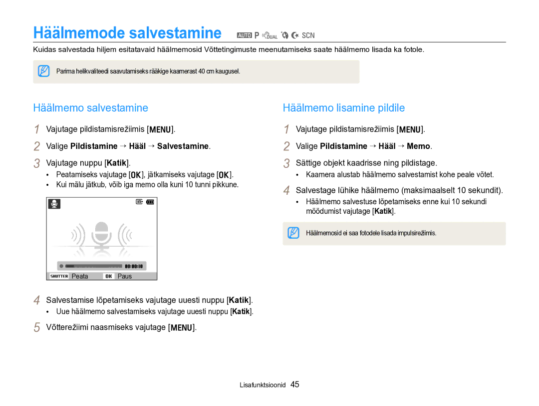 Samsung EC-PL170ZBPBE2 manual Häälmemode salvestamine a p d b N s, Häälmemo salvestamine, Häälmemo lisamine pildile 