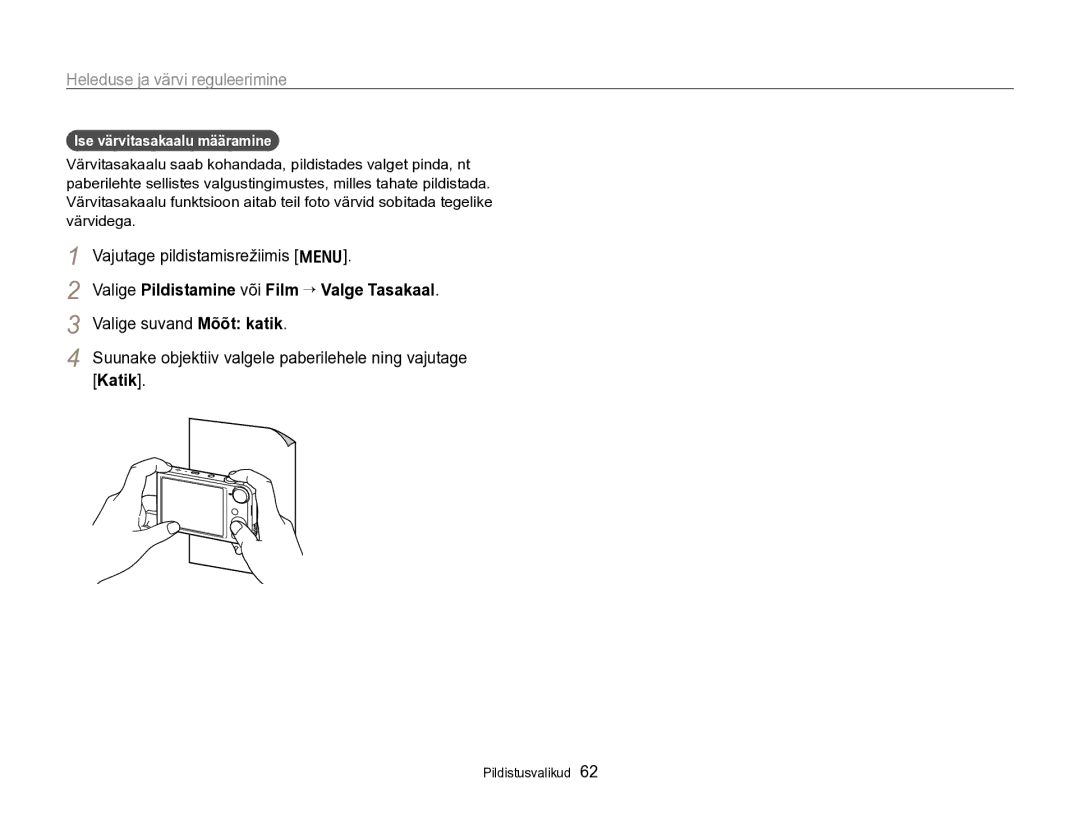 Samsung EC-PL170ZBPBE2 manual Ise värvitasakaalu määramine 