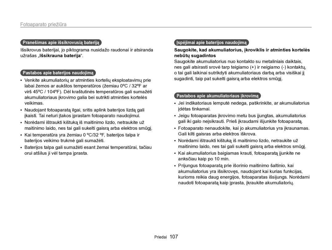 Samsung EC-PL170ZBPBE2 manual Pranešimas apie išsikrovusią bateriją, Užrašas „Išsikrauna baterija 