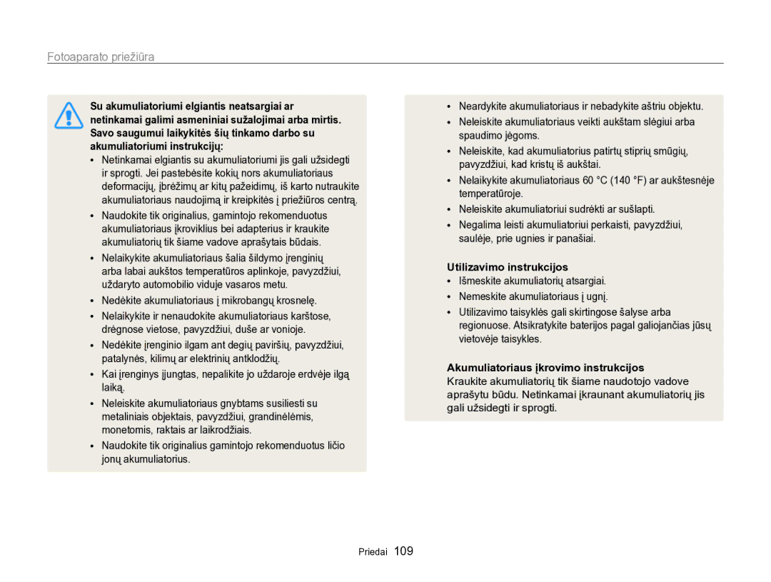 Samsung EC-PL170ZBPBE2 manual Nedėkite akumuliatoriaus į mikrobangų krosnelę, Utilizavimo instrukcijos 