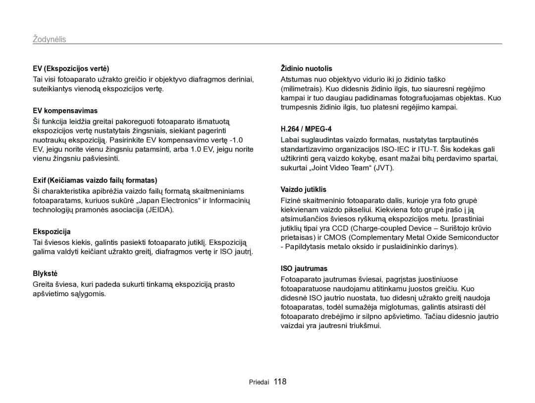 Samsung EC-PL170ZBPBE2 manual Žodynėlis 