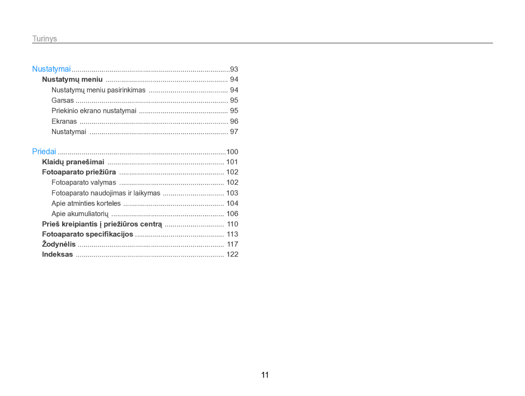 Samsung EC-PL170ZBPBE2 manual Nustatymų meniu pasirinkimas 