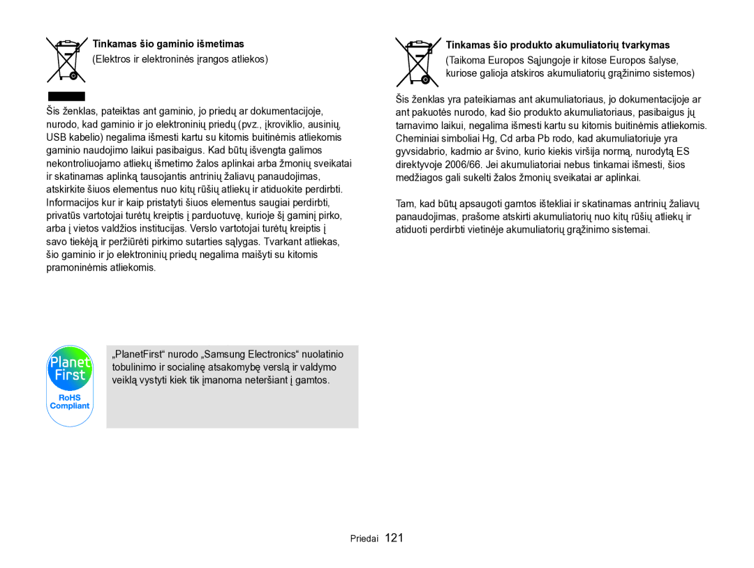 Samsung EC-PL170ZBPBE2 manual Tinkamas šio gaminio išmetimas, Elektros ir elektroninės įrangos atliekos 