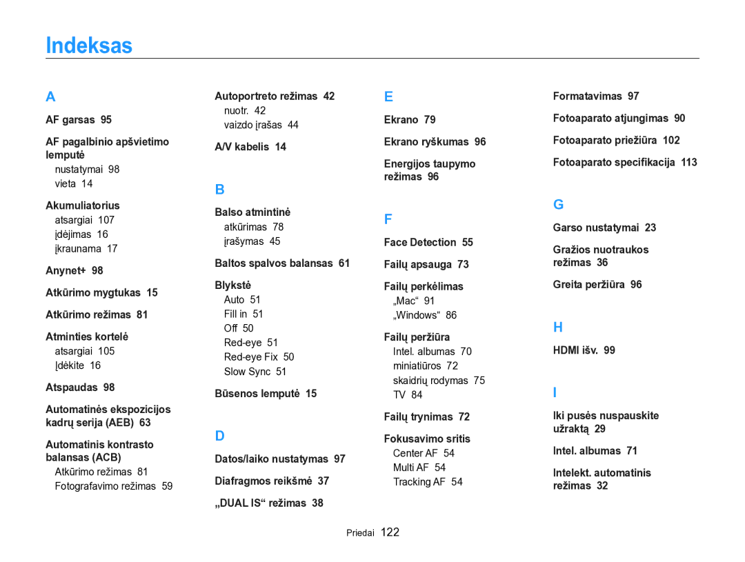 Samsung EC-PL170ZBPBE2 manual Indeksas 