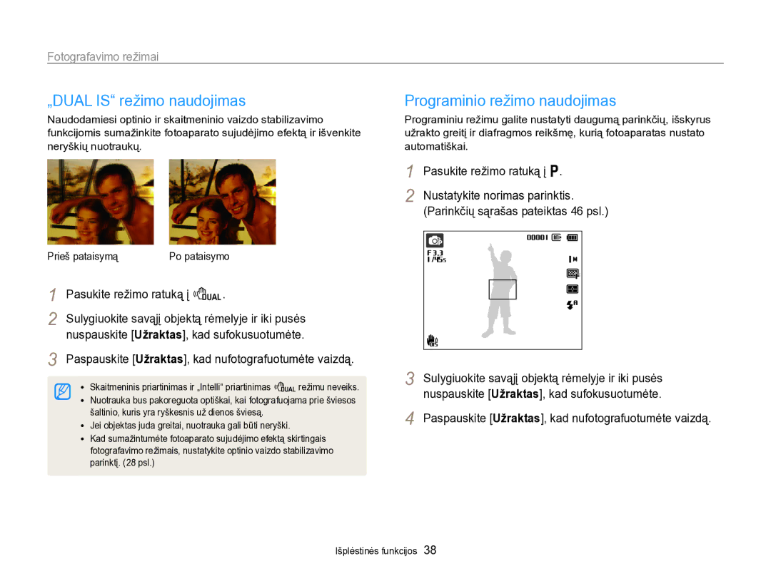 Samsung EC-PL170ZBPBE2 manual „DUAL is režimo naudojimas, Programinio režimo naudojimas 