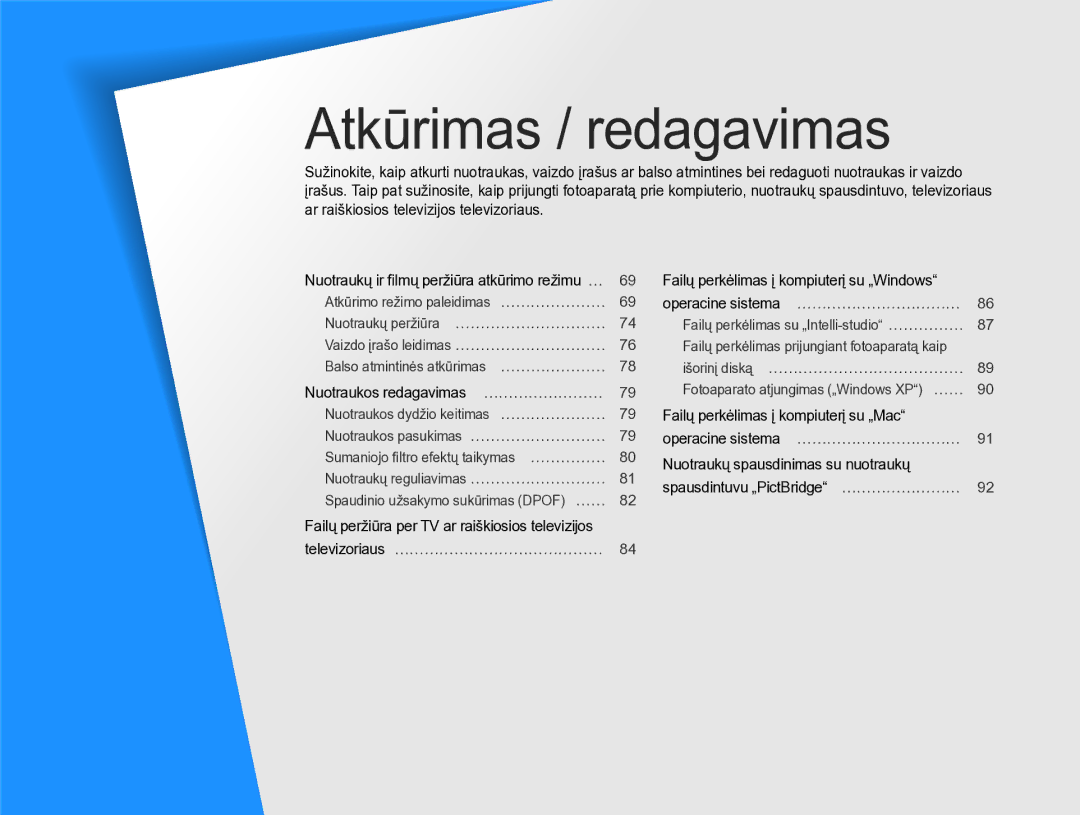 Samsung EC-PL170ZBPBE2 manual Atkūrimas / redagavimas, Nuotraukos redagavimas …………………… 