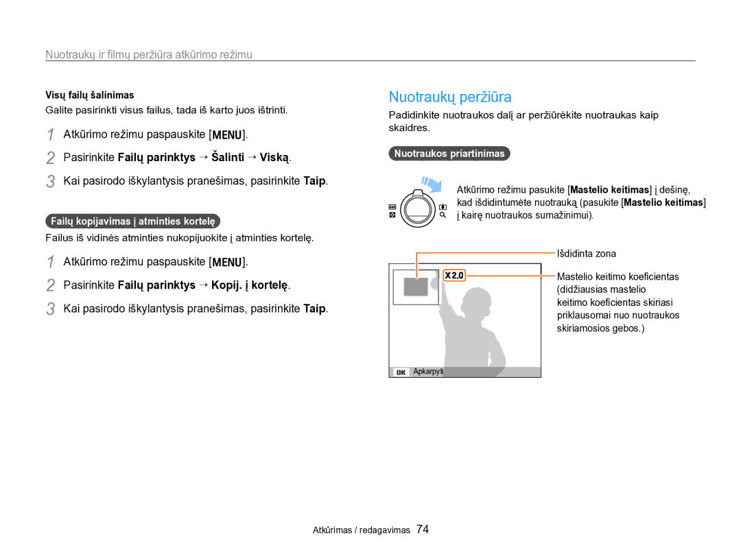 Samsung EC-PL170ZBPBE2 manual Nuotraukų peržiūra, Pasirinkite Failų parinktys “ Šalinti “ Viską, Visų failų šalinimas 