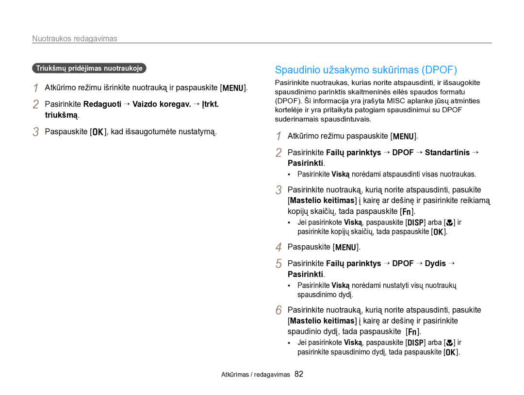 Samsung EC-PL170ZBPBE2 manual Spaudinio užsakymo sukūrimas Dpof, Triukšmą, Triukšmų pridėjimas nuotraukoje 