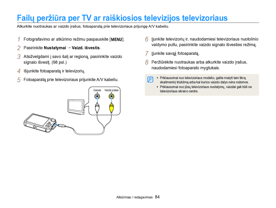 Samsung EC-PL170ZBPBE2 manual Pasirinkite Nustatymai “ Vaizd. išvestis 