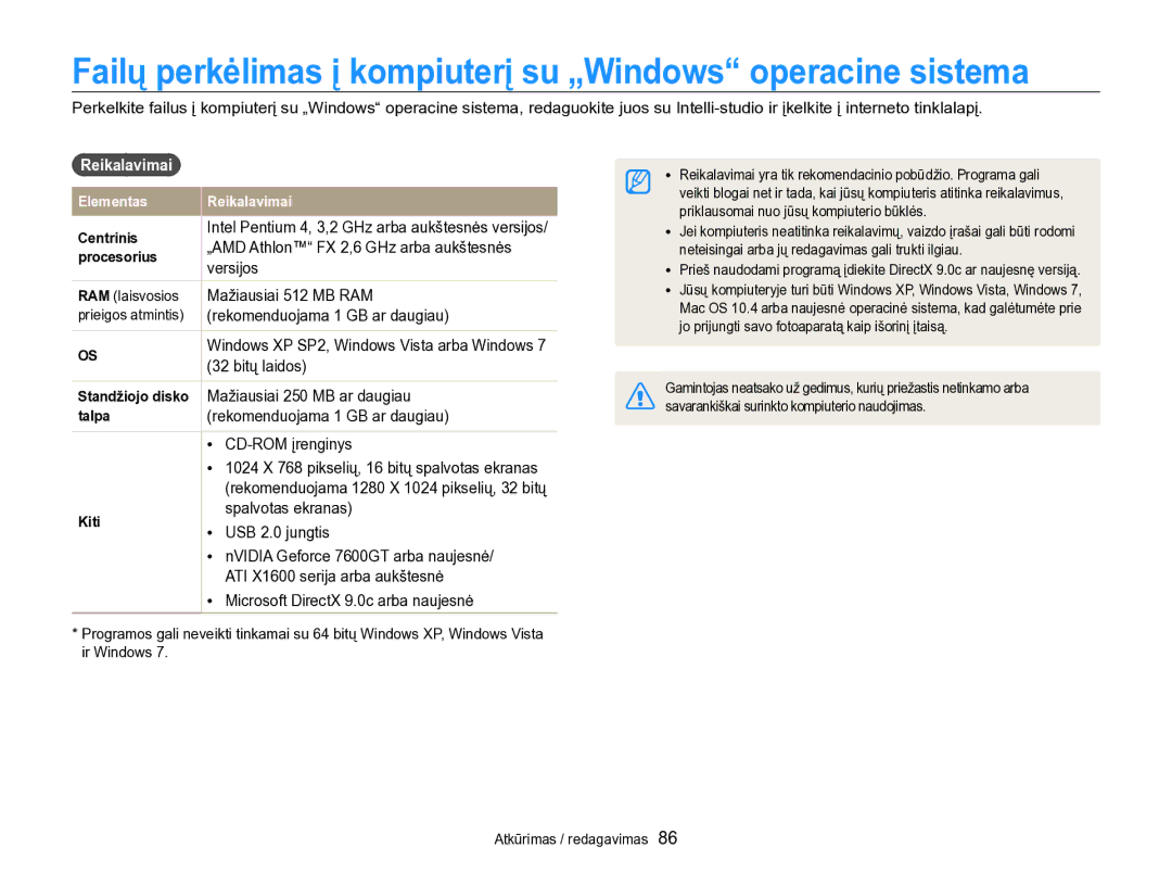 Samsung EC-PL170ZBPBE2 manual Failų perkėlimas į kompiuterį su „Windows operacine sistema, Reikalavimai 