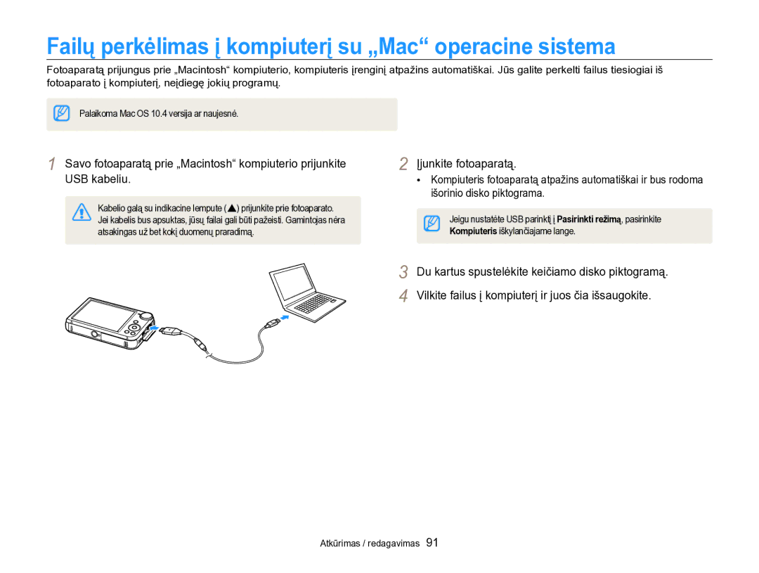 Samsung EC-PL170ZBPBE2 manual Failų perkėlimas į kompiuterį su „Mac operacine sistema 