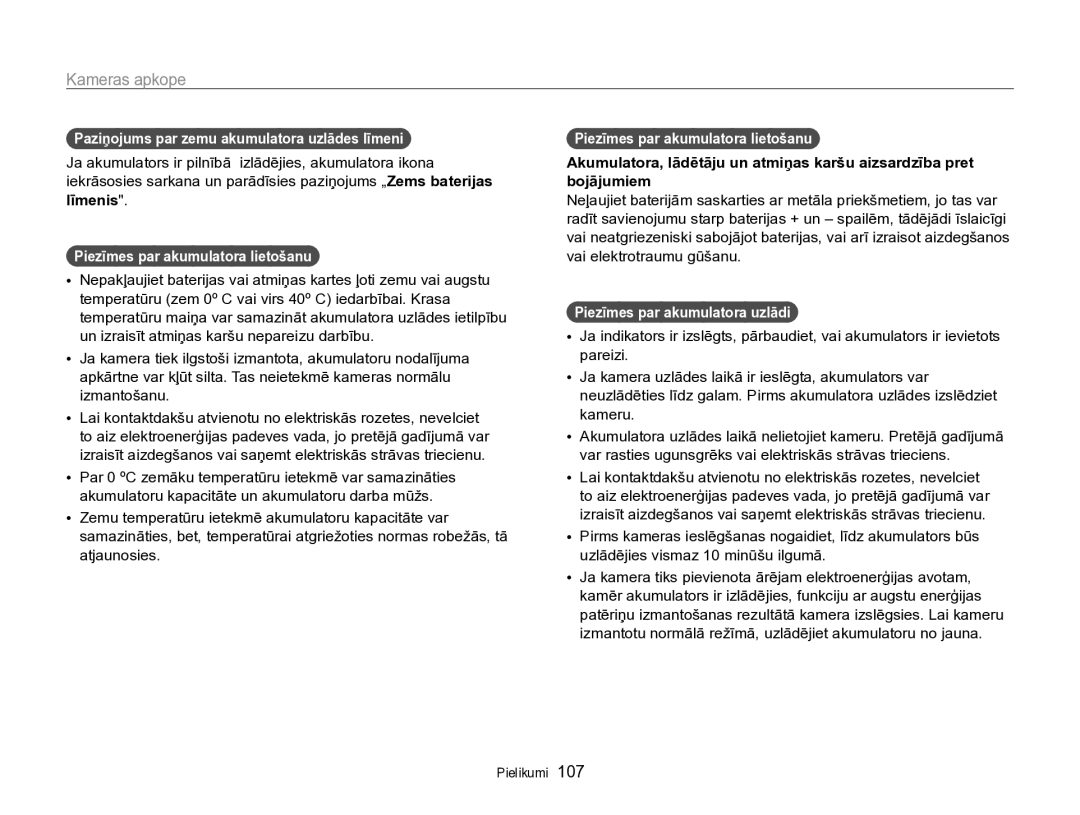 Samsung EC-PL170ZBPBE2 manual Paziņojums par zemu akumulatora uzlādes līmeni, Līmenis, Piezīmes par akumulatora lietošanu 