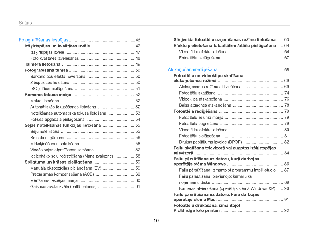 Samsung EC-PL170ZBPBE2 manual Saturs, Sarkano acu efekta novēršana 