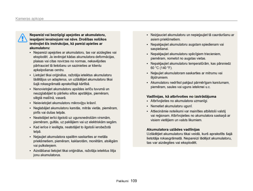 Samsung EC-PL170ZBPBE2 manual Vadlīnijas, kā atbrīvoties no izstrādājuma, Akumulatora uzlādes vadlīnijas 