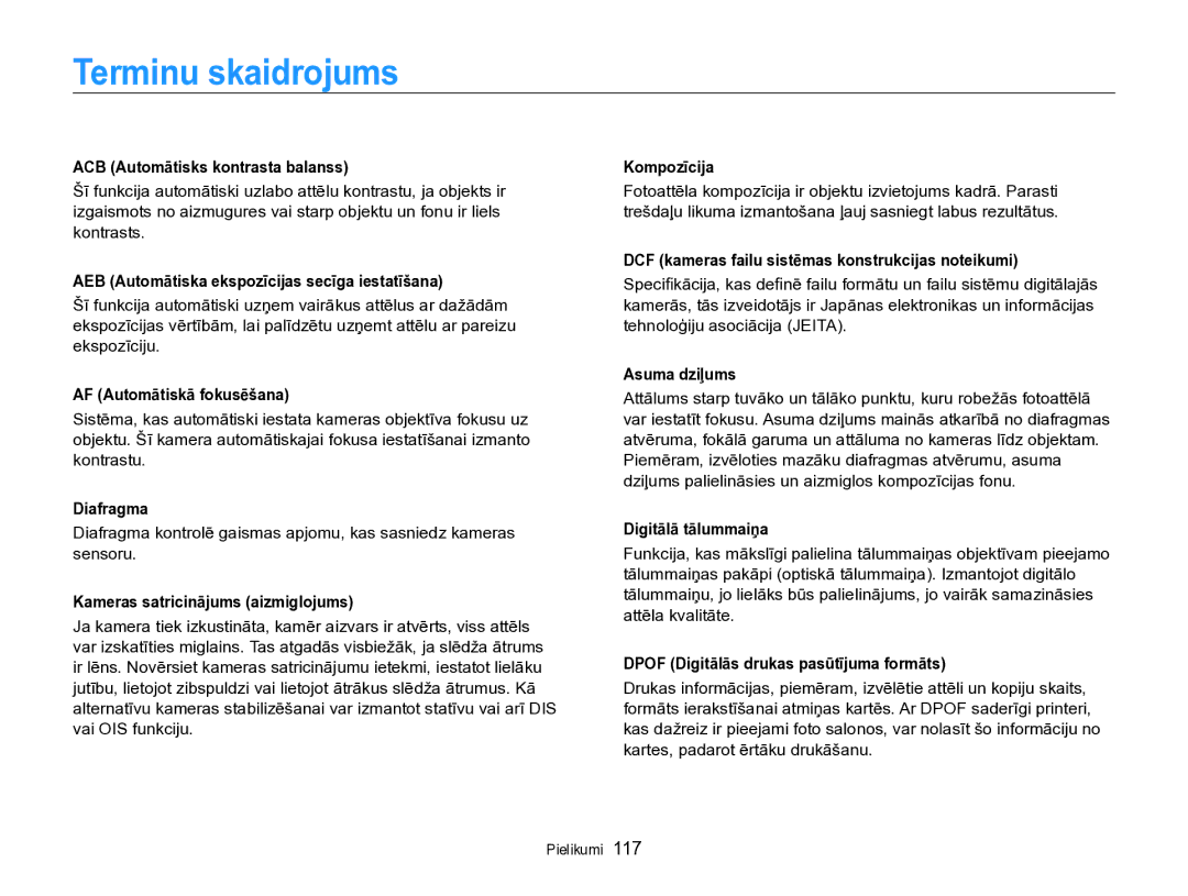 Samsung EC-PL170ZBPBE2 manual Terminu skaidrojums 