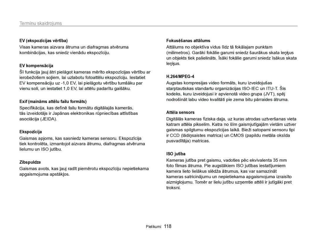 Samsung EC-PL170ZBPBE2 manual Terminu skaidrojums 