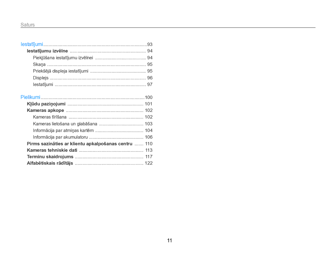 Samsung EC-PL170ZBPBE2 manual Piekļūšana iestatījumu izvēlnei 