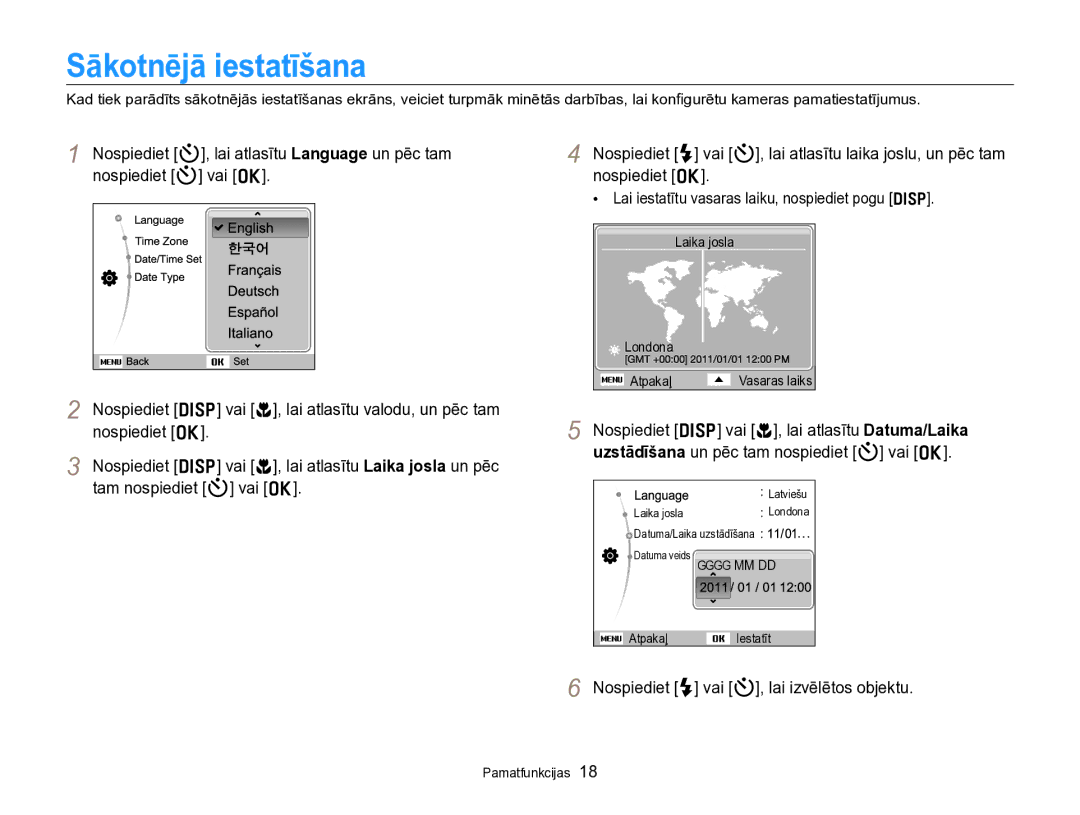 Samsung EC-PL170ZBPBE2 manual Sākotnējā iestatīšana, Nospiediet F vai t, lai izvēlētos objektu 